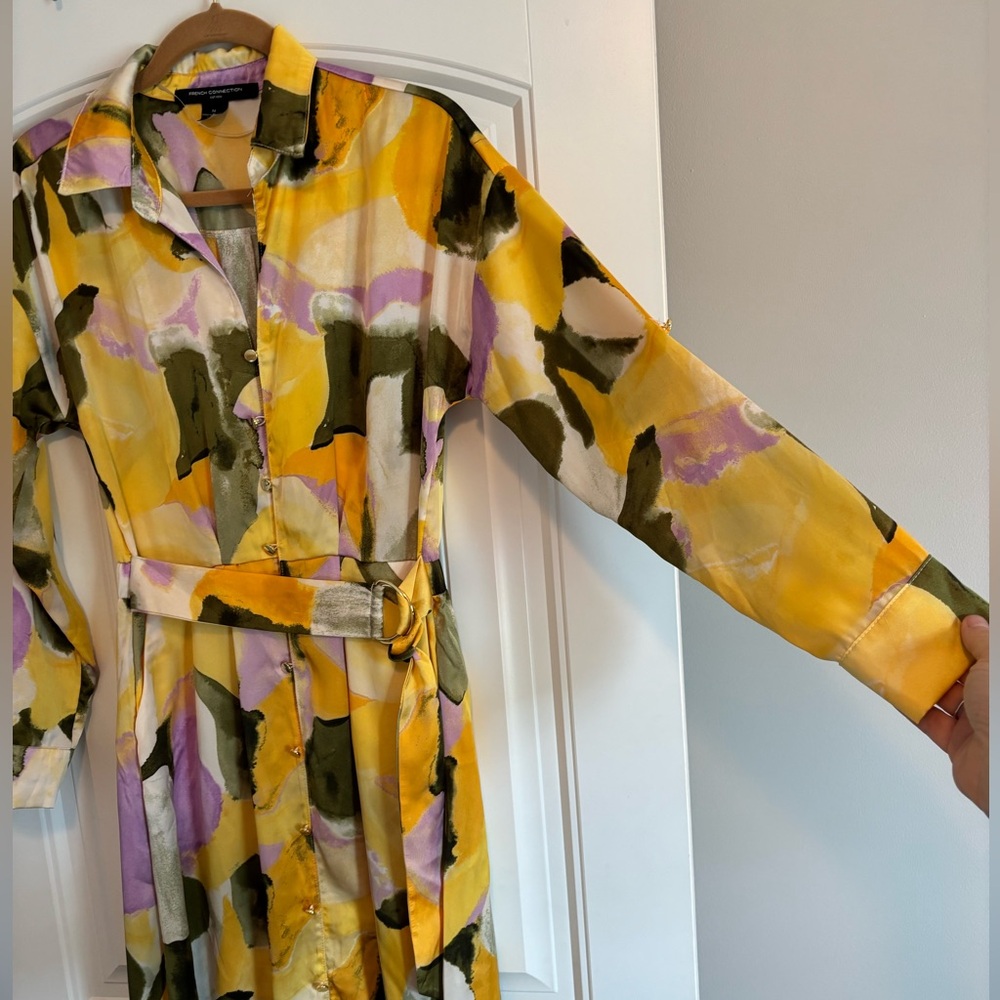 NWOT French Connection  Abstract Watercolor Belted Satin Shirt Dress - M and XL - Picture 4 of 11